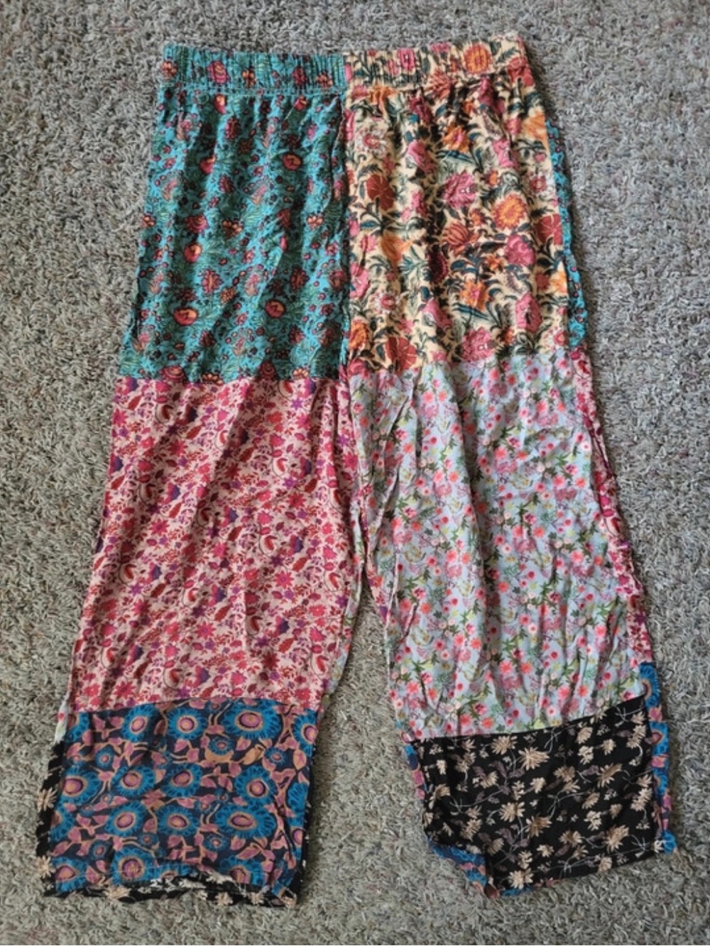 NATURAL LIFE Multicolor Patchwork Floral Wide-Leg Pants
